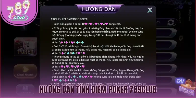 Hướng dẫn tính điểm Poker 789Club