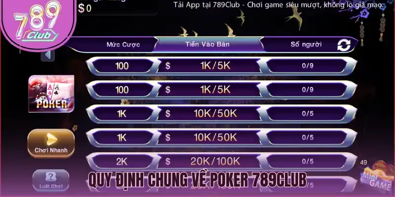 Quy định chung về poker 789Club